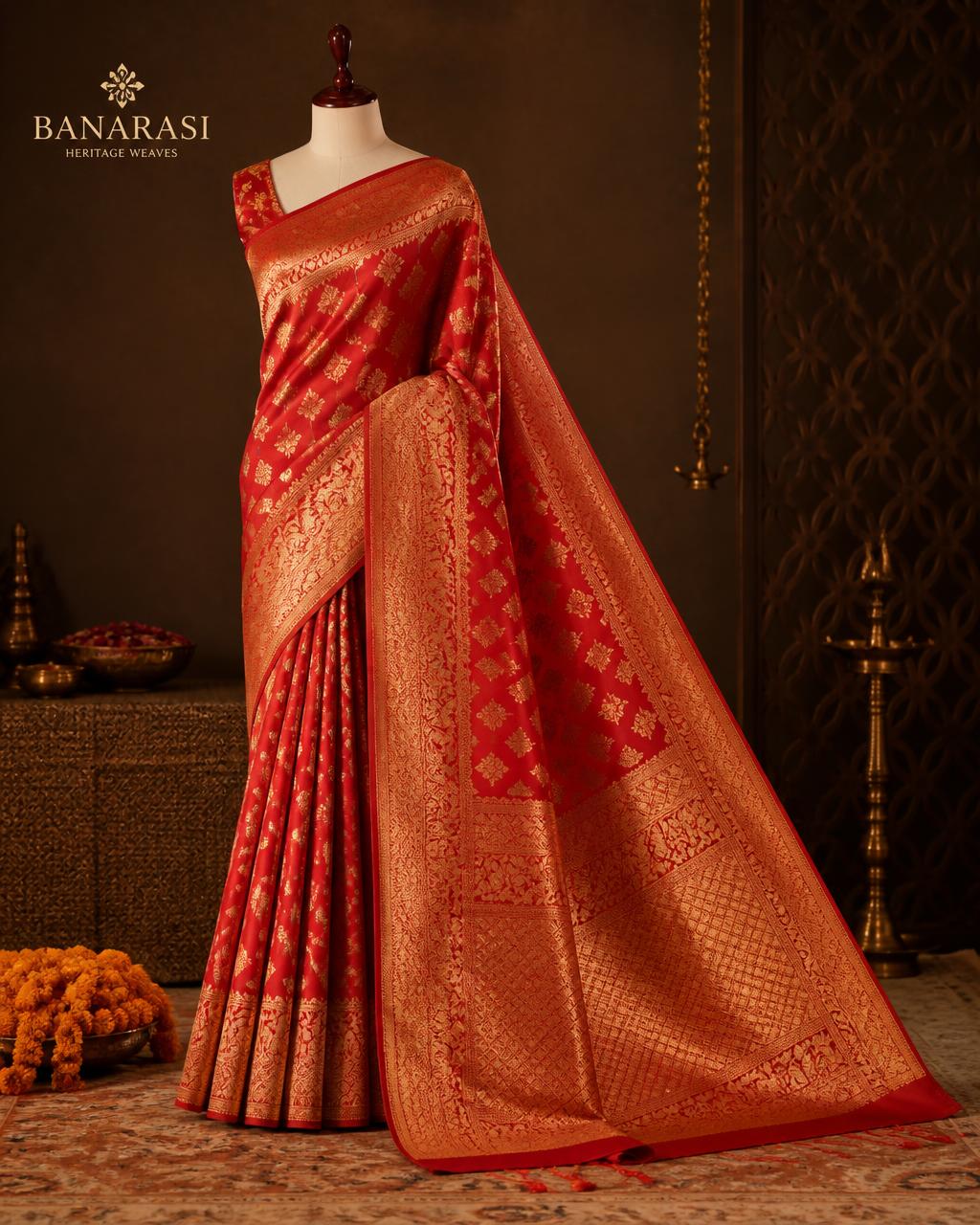 Rajkumari Red Zari Banarasi